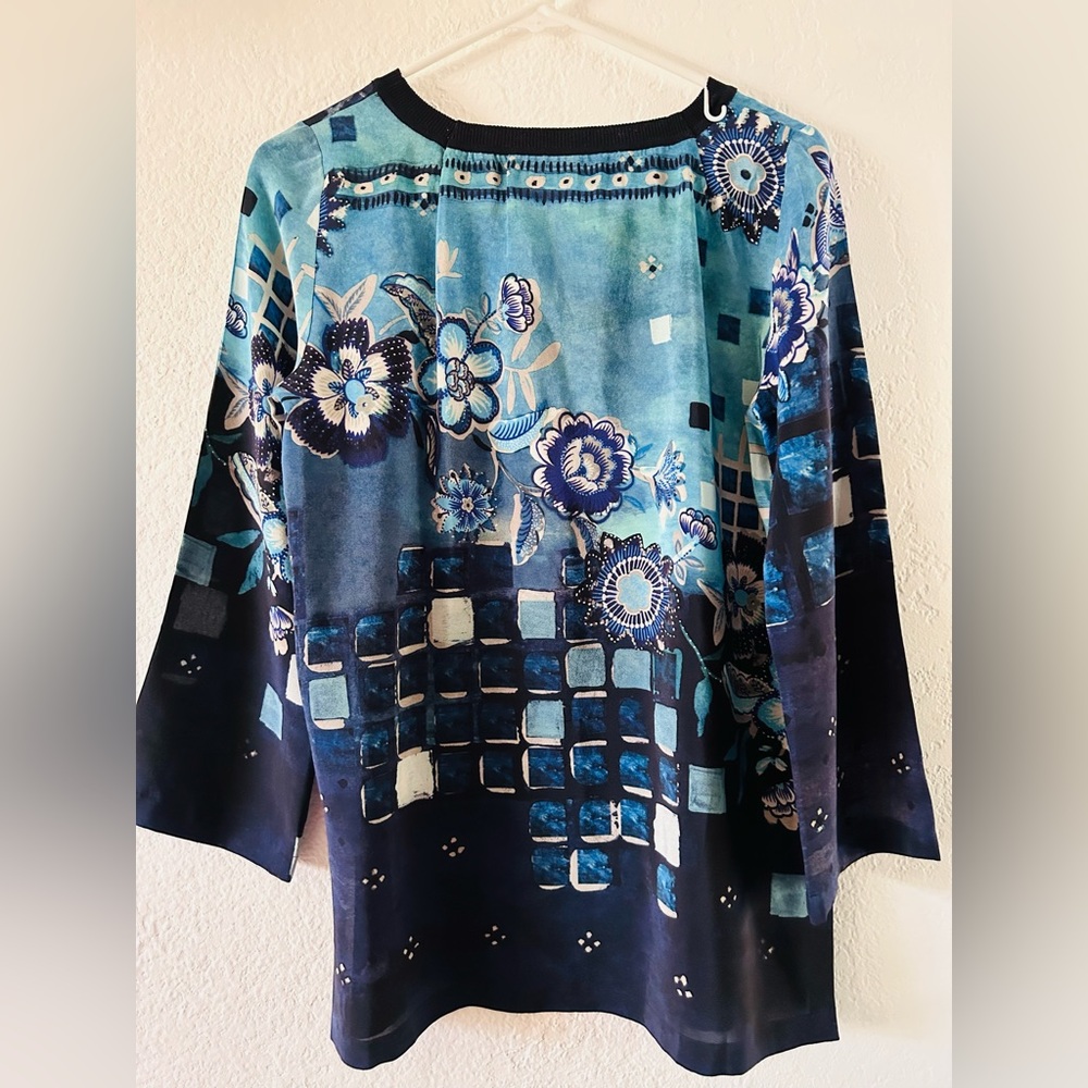ALBERTA FERRETTI Blue Shades Bateau Neck Tunic Top Size Medium - Picture 7 of 8